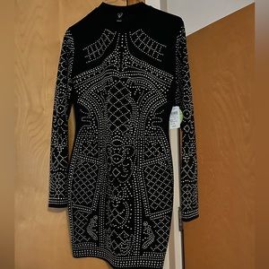 Elegant Black and White Studded Dress